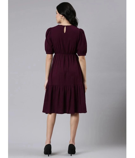 JASH CREATION Polyester Solid Knee Length Womens Fit & Flare Dress - Wine ( Pack of 1 ) - None