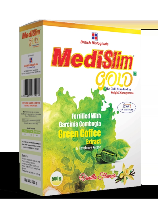 Medislim Gold Meal Replacement Shake For Weight Management - 500 GM - Sugar-free, Cholesterol-free, Zero Trans-fat, Gluten-free Drink with (Goodness of Garcinia Cambogia, Raspberry, Ketone) - BRI