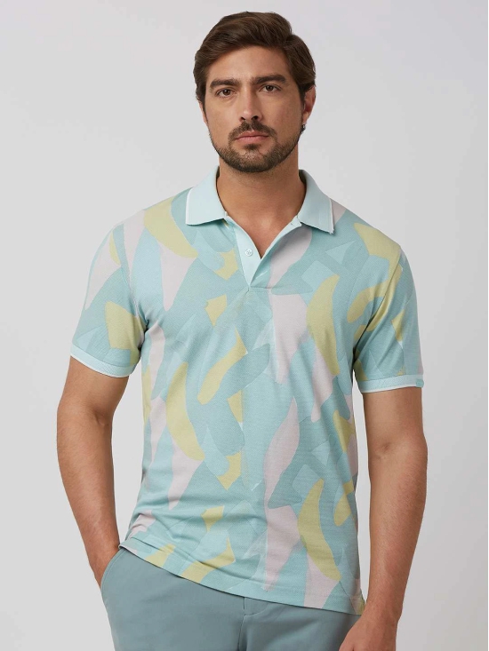 Light Green Abstract Print Slim Fit Polo