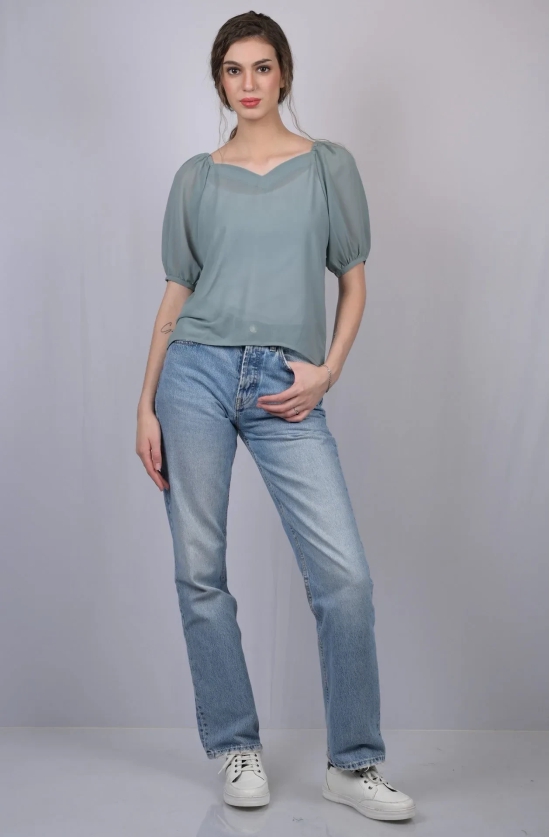 Light Greenish Blue Solid Regular Top (OTL-TPS1023)-Green / XL