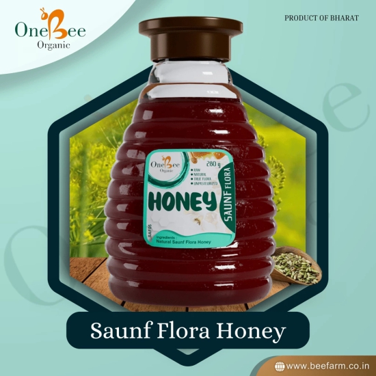 ONE BEE ORGANIC Honey | Fennel Honey/Saunf Flora Honey/Variyali Nu Madh| Natural Flora Honey - 280 GM.