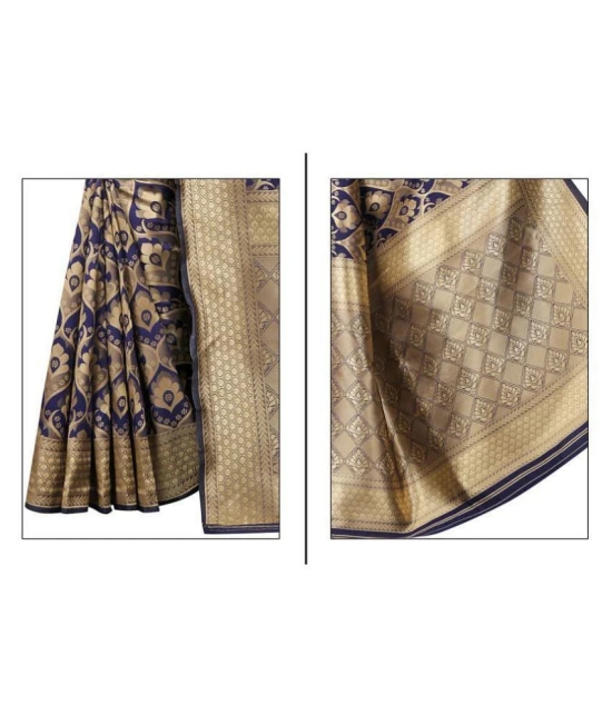 Gazal Fashions - Blue Banarasi Silk Saree With Blouse Piece (Pack of 1)