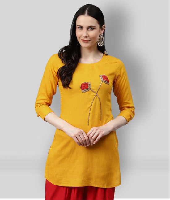 JC4U - Yellow Rayon Womens Straight Kurti - M