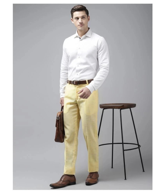 Hangup - Yellow Linen Regular Fit Mens Formal Pants (Pack of 1) - None