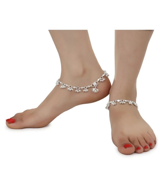 AanyaCentric Combo of 2 Pair Silver Plated White Metal Indian Traditional Ethnic Payal Anklets - Silver