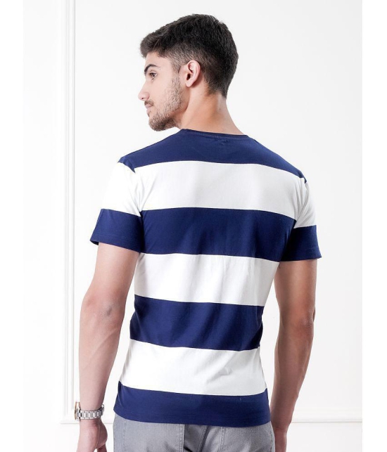 UrbanMark Mens 100% Cotton Regular Fit Round Half Sleeves Horizontal Striped T Shirt -Navy & White - None