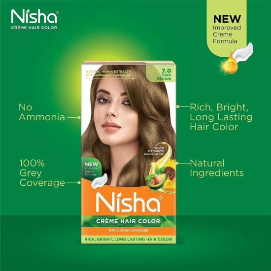 Nisha Creme Hair Color 7.0 Dark Blonde 120g Pack of 3, Permanent Hair Colour for Long Lasting Hair, 100% Grey Coverage