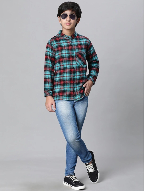 Oxolloxo Boys Relaxed Buffalo Tartan Checked Band Collar Cotton Casual Shirt