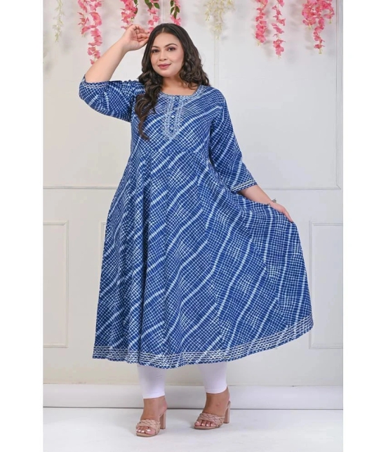 Swasti Cotton Blend Printed Anarkali Womens Kurti - Blue ( Pack of 1 ) - None