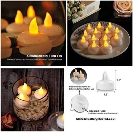 Uttamrobotics Floating Tealight Waterproof LED Flame less Flickering Lights Candles (Pack of 24)