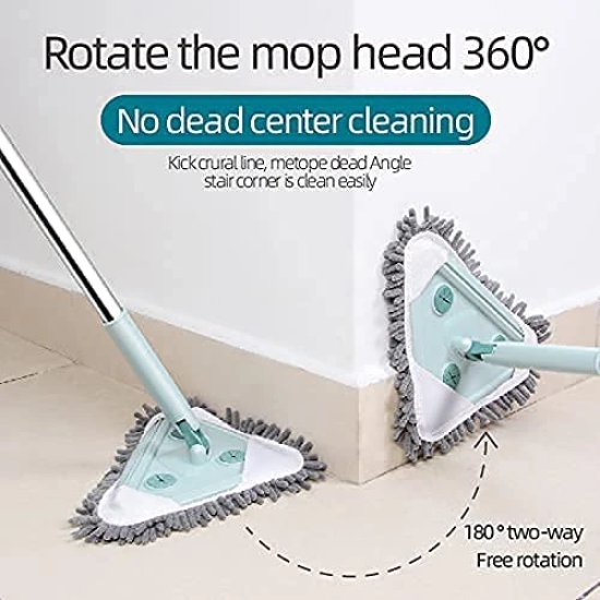 Niyam Rotatable Triangle Mop With Long Handle,Microfiber Flat Floor Mop Rotatable Cleaning Brush Glass Wiper Window Cleaner Floor Cleaning Car Glass Cleaning Scraper Dust Mop(Multicolor)Plastic+Steel