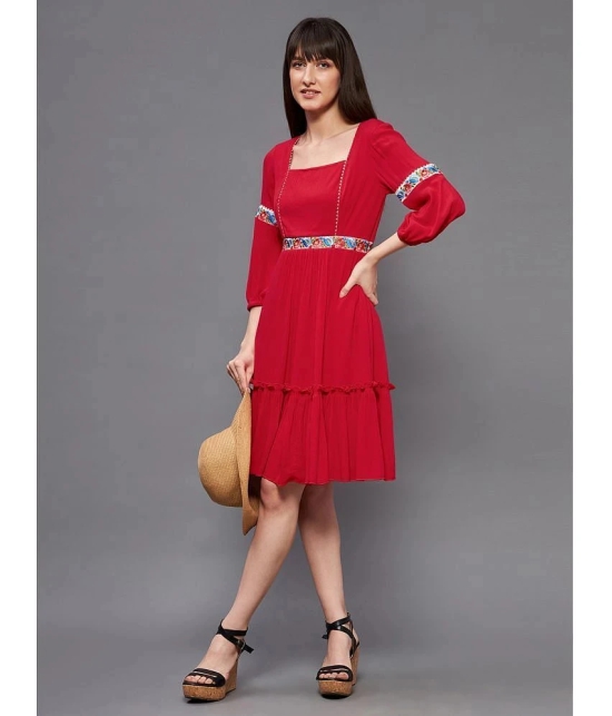 Miss Chase Rayon Solid Above Knee Womens Fit & Flare Dress - Red ( Pack of 1 ) - None