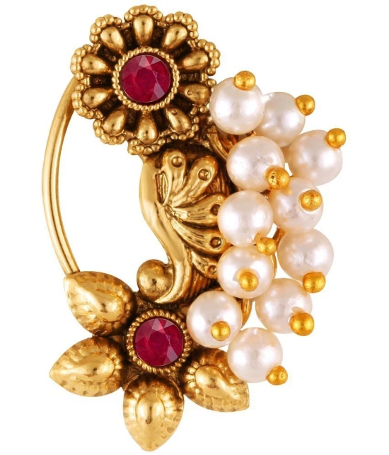 Vivastri Premium &  CZ Pearl Studded Gold Plated Evergreen Nath For Women & Girls-VIVA1180NTH-CMB - Multi Color