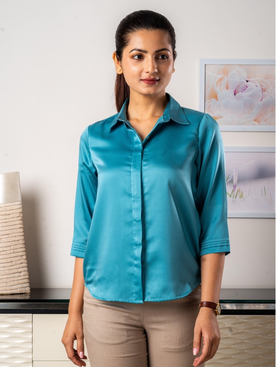 Turquoise Satin Shirt-XL