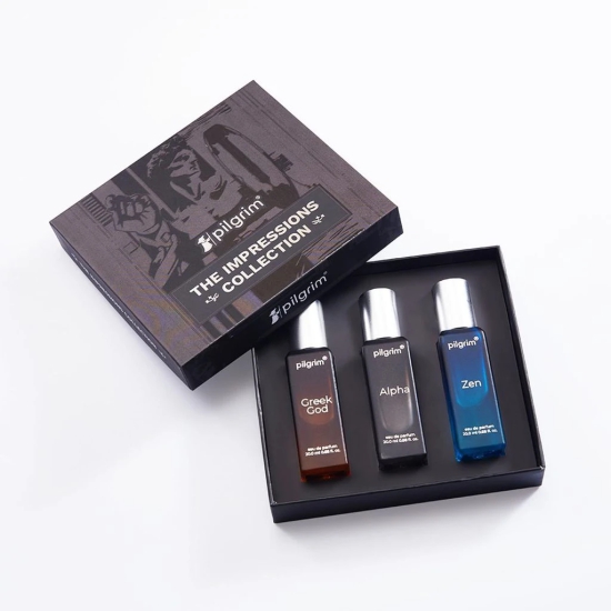 Pilgrim The Impressions Collection 3 in 1 (3x20ml) Gift Box Perfume For Men (Eau de parfum)| Long Lasting perfume with spicy, woody & aquatic fragrance| Designed in France| Alpha, Greek God & Zen