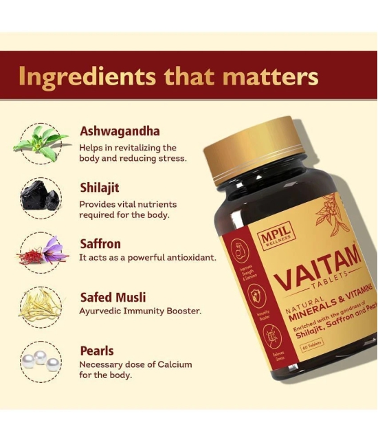 Mpil Wellness Vaitam Tablets| Multivitamin Blended With Shilajit Ashwagandha And Pearls|(60 Tablets)