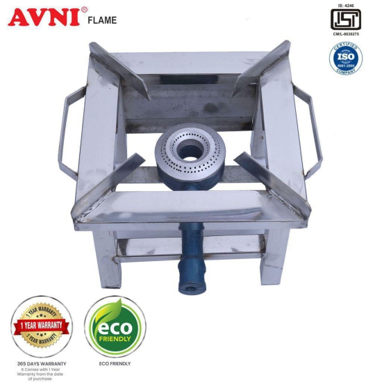 Avni S.S Square Single Burner Gas Stove Steel Bhatti (Chula) (SMALL) Stainless Steel Manual Gas Stove