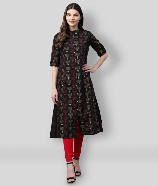 Divena - Black Cotton Blend Womens Front Slit Kurti ( Pack of 1 ) - XXL