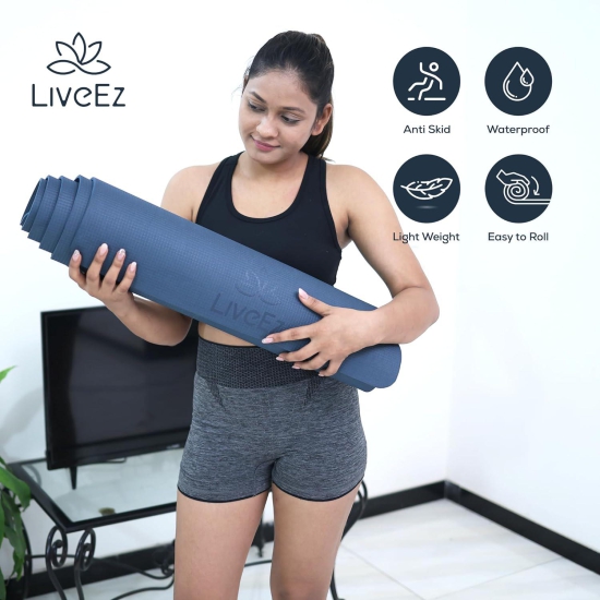 LiveEZ Anti-Skid Lightweight with perfect grip EVA Yoga Mat for Men and Women with Strap (6mm,Navy Blue color)