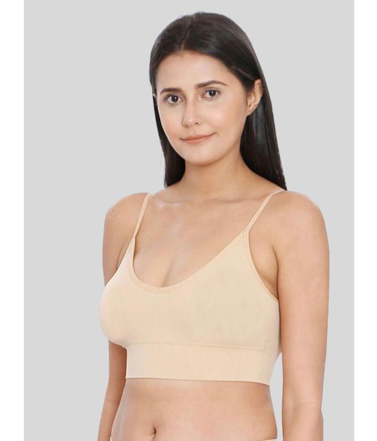 ILRASO - Beige Cotton Blend Removable Padding Women's Sports Bra ( Pack of 1 ) - None