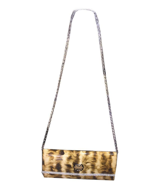 Apnav Gold Fur-design Clutch With Sling Chain