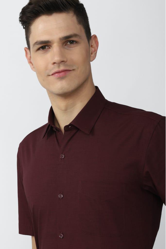 Men Maroon Regular Fit Formal Half Sleeves Formal Shirt