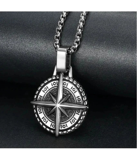 Fashion Frill Stylish Silver Chain For Men Stainless Steel Compass Silver Chain Pendant With Silver Bracelet For Men Boys Jewellery Combo - None