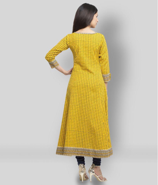 Yash Gallery - Yellow Cotton Blend Womens Front Slit Kurti ( Pack of 1 ) - XS