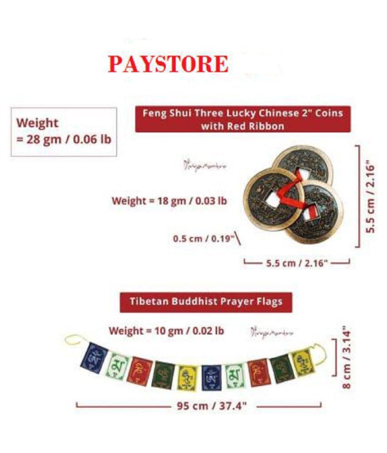 PAYSTORE Combo Of Feng Shui Three Lucky Chinese 2 Coins with Red Ribbon Decorative Showpiece - 5.5 cm