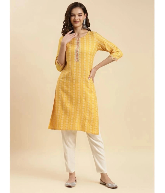 Rangita Women Yellow Rayon Printed Knee Length Straight Kurti - None