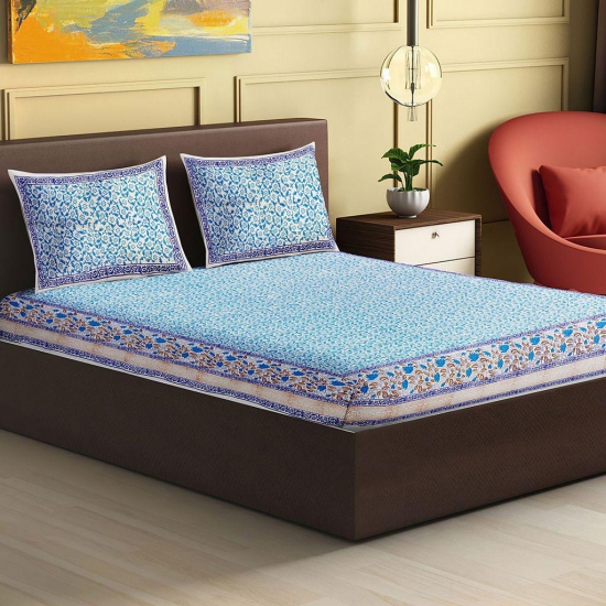 Cerulean Jaal Block Printed Double Bedsheet