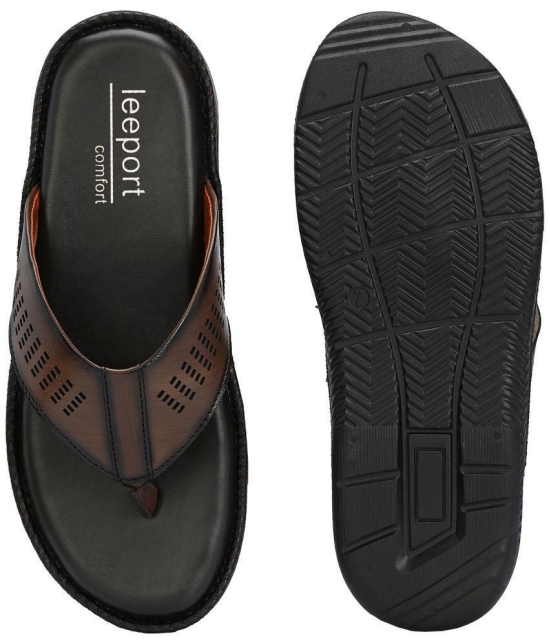 Leeport Brown Mens Slide Flip Flop - None