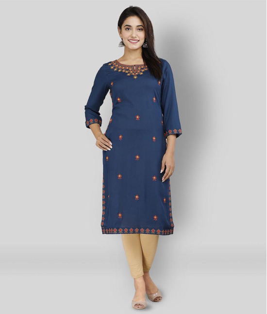 Doriya - Blue Rayon Women's Straight Kurti - XL