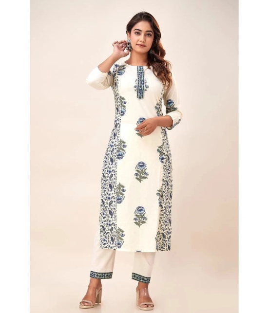 FabbibaPrints Cotton Printed Straight Womens Kurti - White ( Pack of 1 ) - None