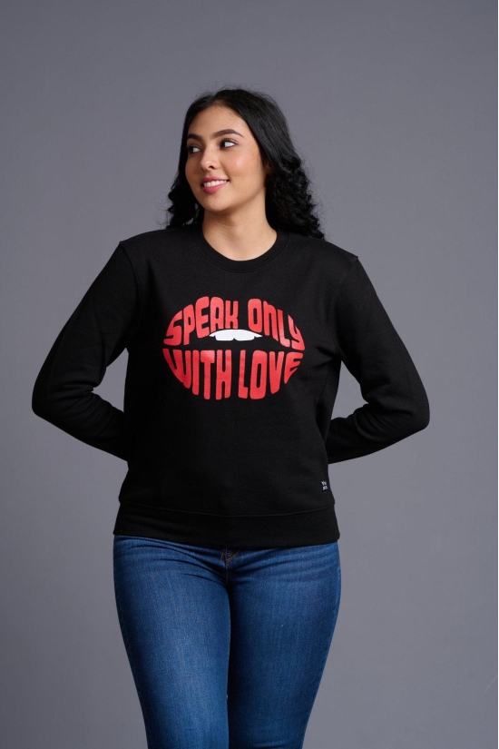 Speak Only With Love Printed Black Sweatshirt for Women XL