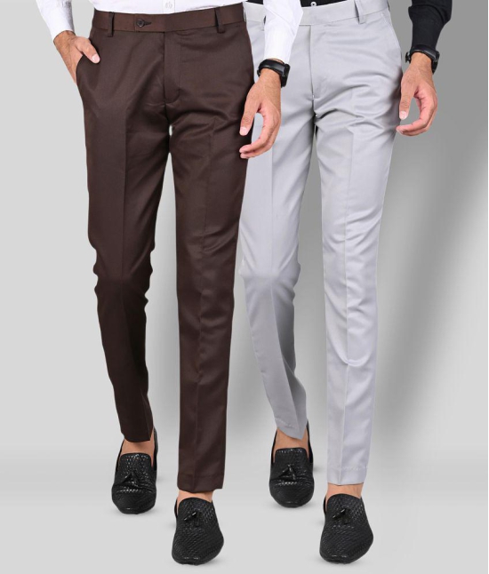 MANCREW - Light Grey Polycotton Slim - Fit Men's Formal Pants ( Pack of 2 )