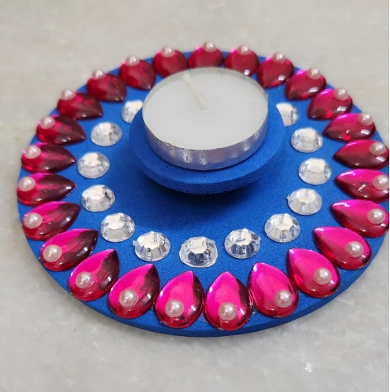 Elegant Blue and Pink Beaded Floating Candle Holder