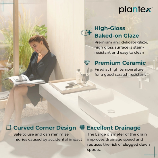 Plantex Platinum Ceramic Wash BasinBasin for BathroomTabletop Wash BasinBathroom Basin White 28 x 14.5 x 6 Inch-Plantex Platinum Ceramic Wash Basin/Basin for Bathroom/Tabletop Wash Basin/Bathroom