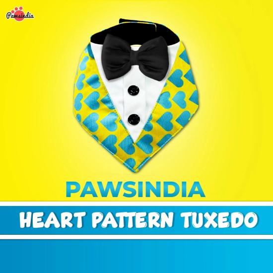 PawsIndia Heart Pattern Tuxedo Bandana With Black Bow For Pets-Small