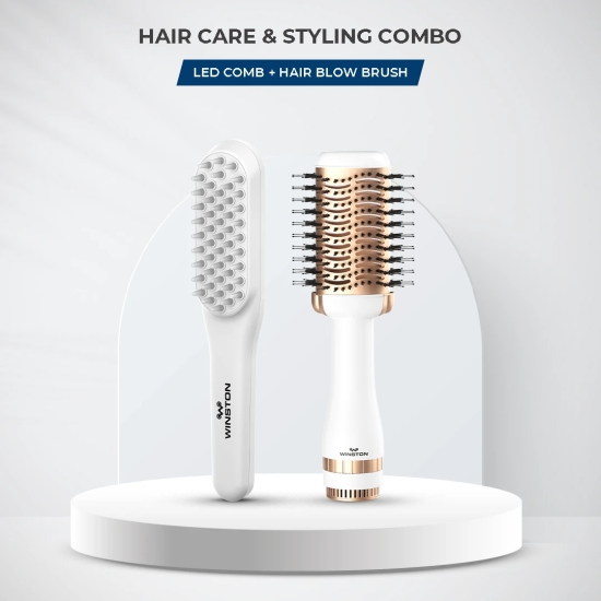 LED Comb  Blow Brush Combo-Led Comb White & White Blow Brush