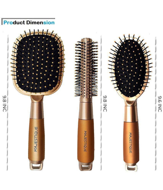 Majestique 3Pcs Hair Brush Set, Detangle Brush With Round Roller Hair Brush For Women Men Kids Girls