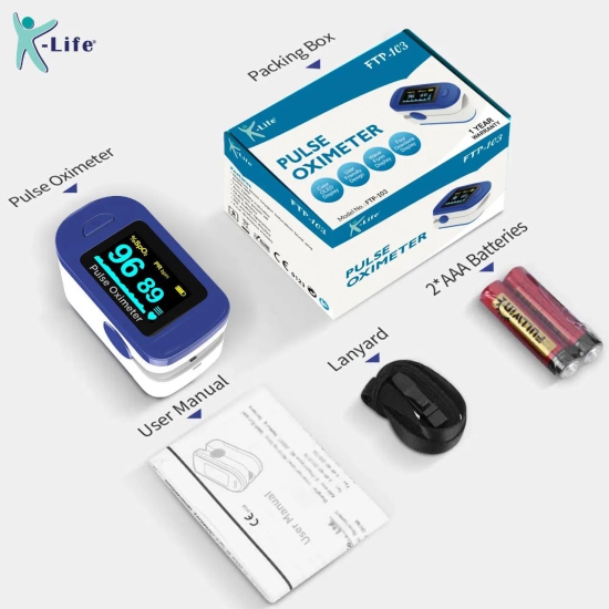 K-Life FTP-103 Finger Tip Pulse Oximeter measuring SpO2 and Pulse Rate suited for Adults