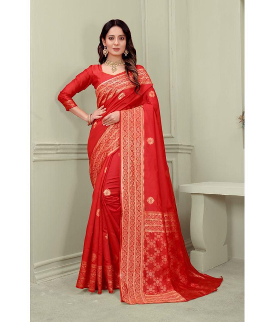 ofline selection - Red Cotton Blend Saree With Blouse Piece ( Pack of 1 ) - Red