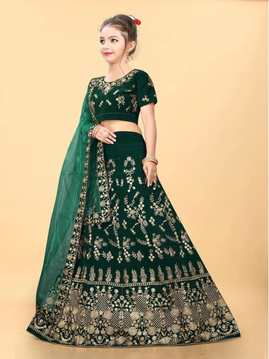 Apnisha - Green Velvet Girls Lehenga Choli Set ( Pack of 1 ) - None