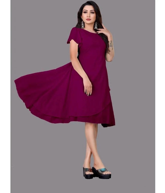 JASH CREATION Georgette Solid Knee Length Womens Fit & Flare Dress - Magenta ( Pack of 1 ) - None