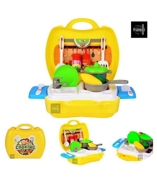 Fratelli Play Food-Cute Little Chef Bring Along Kitchen Cooking Suitcase Set (26 Pieces) - Multicolor - Made in India - Yellow