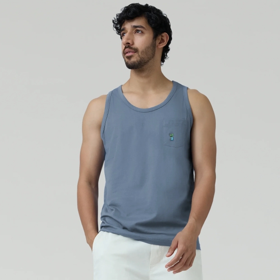 Renew Combed Cotton Tank Tops Slate Blue M