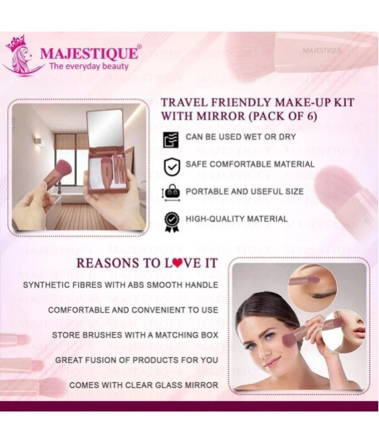 Majestique Travel Friendly Make-Up Kit with Mirror, Ultra-Soft Bristles for Face, Lip Eye - 6 Pcs