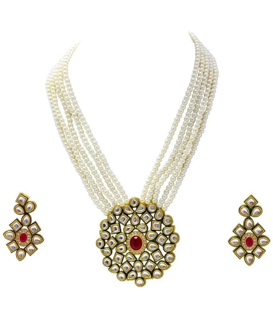 Jewar Mandi - Beige Brass Necklace Set ( Pack of 1 ) - Beige