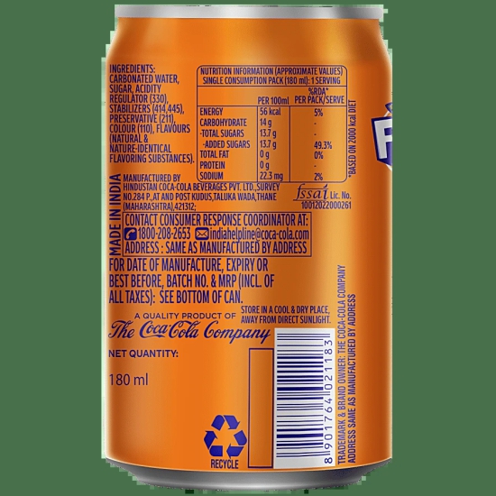 Fanta - Soft Drink, Refreshing, Orange Flavour, 180 Ml Can